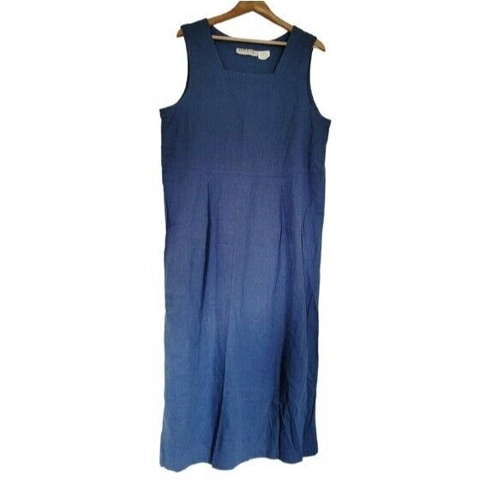 Vtg Orvis Womens Linen Blend Sleeveless Midi Dress Size 16 Blue Modest